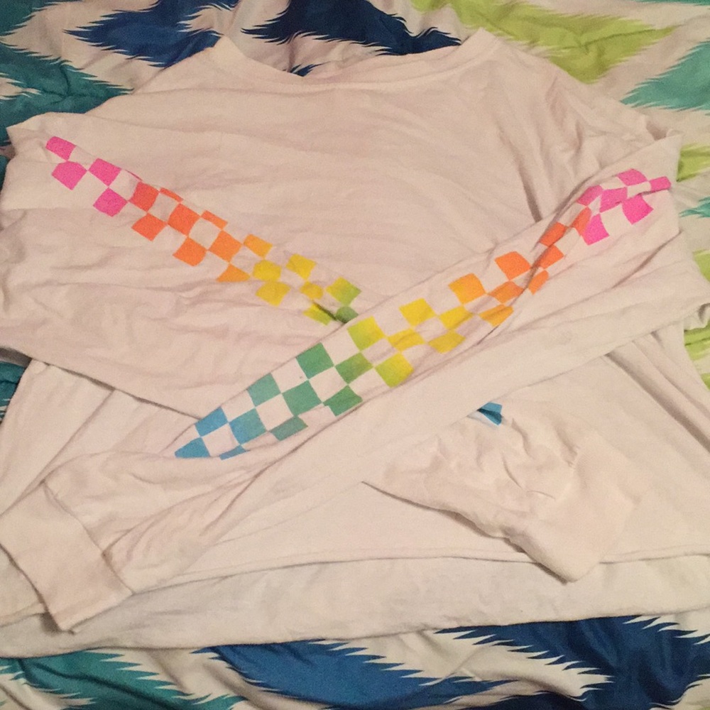 White Rainbow Checkered board crop top